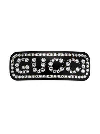 Gucci Crystal Logo Hair Clip In Black