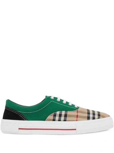 Burberry Men's Skate Color-block Vintage Check Low-top Sneakers In Green