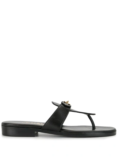 Pre-owned Chanel 1990s Cc Turn-lock Flat Sandals In Black