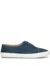 Pre-owned Chanel Denim Cc Lace-up Sneakers In Blue