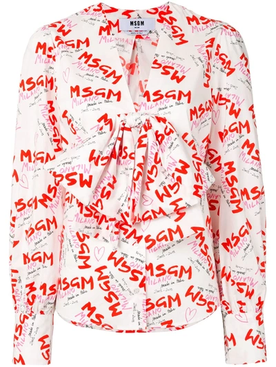Msgm Logo Print Blouse In White