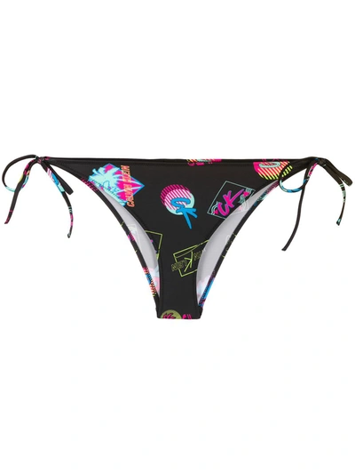 Calvin Klein Motif Badges Printed Bikini Bottom In Black