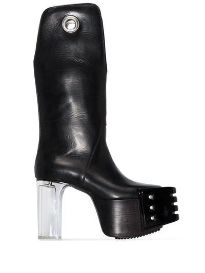 Rick Owens Black Kowboy 120 Platform Leather Boots