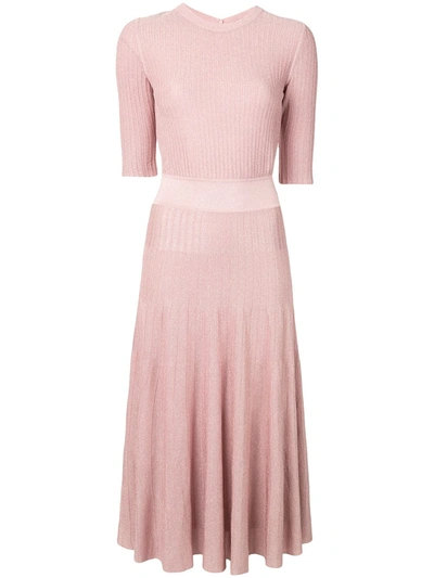 Casasola Metallic Ribbed-knit Midi Dress In Met Allic Rose