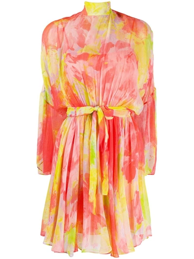 Pinko Floral-print Flared Dress In Yellow
