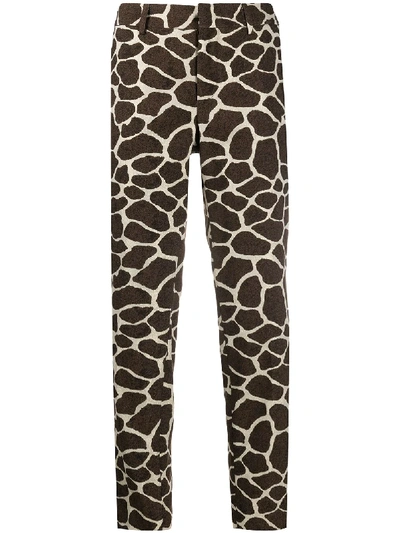 Pt01 Animal Print Flared Trousers In Brown