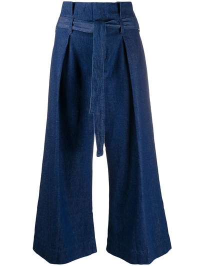 7 For All Mankind Paperbag Waist Denim Trousers In Blue