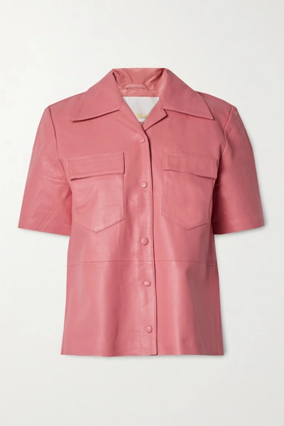 Remain Birger Christensen Women's Sienna Short-sleeve Leather Shirt In Conch Shell