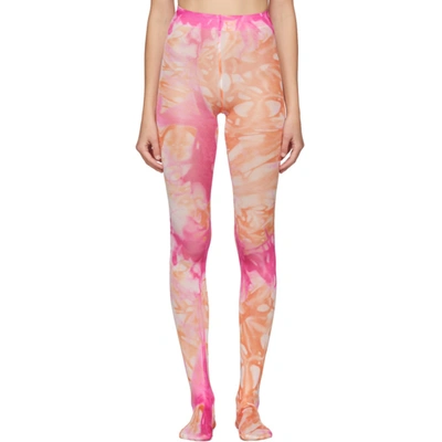 Versace Pink And Orange Tie-dye Tights In A7010 Pink