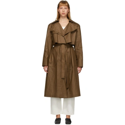 Partow Brown Coated Linen Leon Trench Coat In Coffee