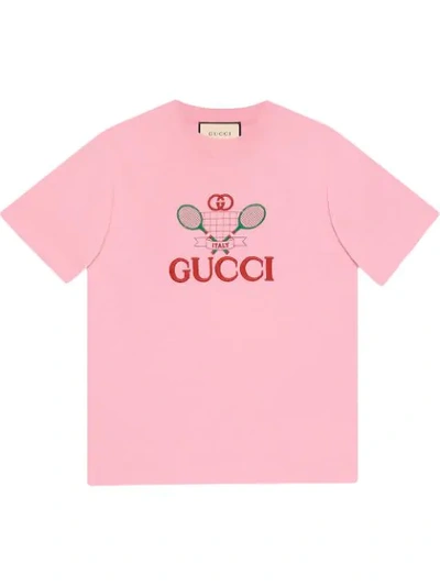Gucci Gg Logo-embroidered Cotton T-shirt In Pink