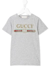 Gucci Kids' Grey Cotton Logo Print T-shirt In Grigio
