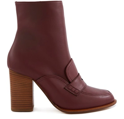 Loewe Leather Ankle Boots In Burgundy