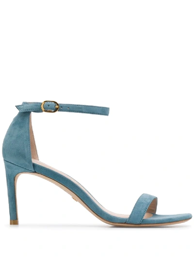 Stuart Weitzman Nunakedstraight Leather Sandals In Blue