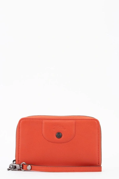 Longchamp Le Pliage Cuir Compact Wallet In Orange