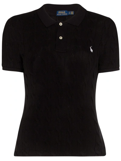 Polo Ralph Lauren Cable Knit Cotton Polo Shirt In Black