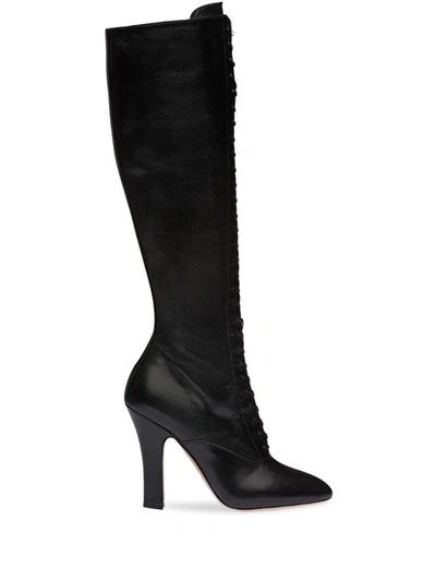 Miu Miu Patent Leather Knee High Boots In Black