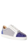 Christian Louboutin Seavaste Spikes Leather & Canvas Low-top Sneakers In Version Blue