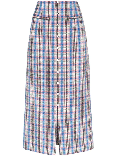Rosie Assoulin Checked Cotton-blend Jacquard Midi Skirt In Blue