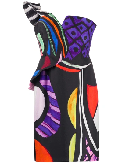 Moschino Off-the-shoulder Draped Printed Crepe Mini Dress In Multicoloured