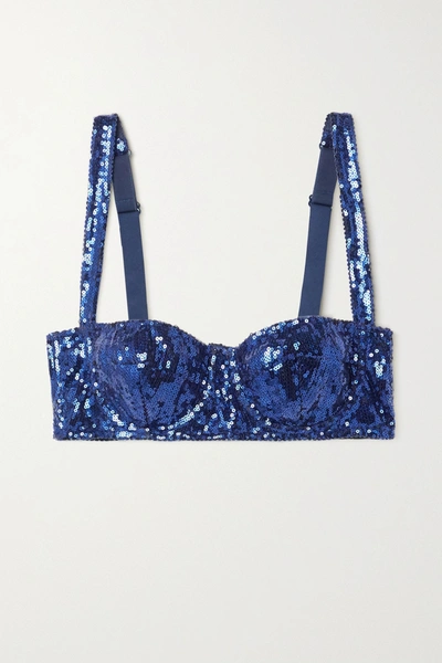 Dolce & Gabbana Sequined Tulle Underwired Balconette Bra In Midnight Blue