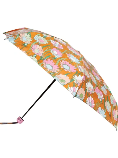 Fendi Nylon Floral Print Umbrella In Orange