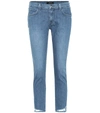 J Brand Low-rise Cropped Skinny Distressed Jeans In Blue