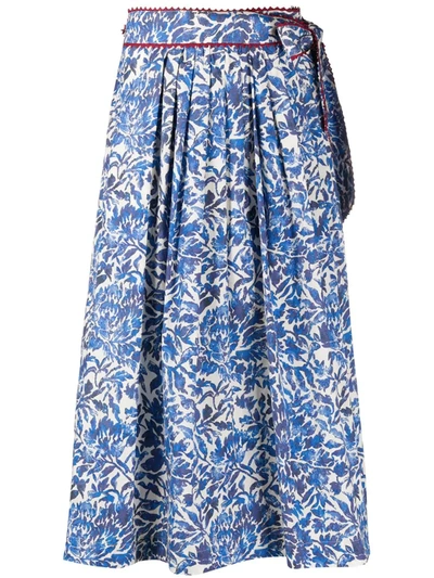 Weekend Max Mara Floral-print Pleated Skirt In Med Blue