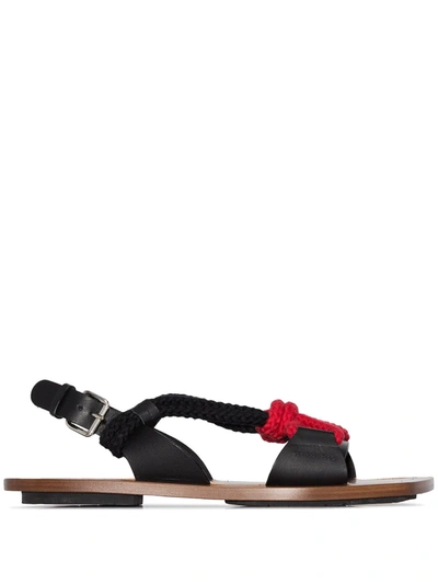 Plan C Black And Red Rope Strap Leather Sandals In Brown