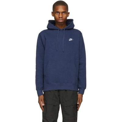 Nike Navy Sportswear Club Hoodie In Midnight Navy/white