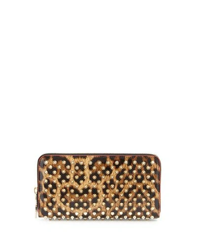 Christian Louboutin Panettone Spiked Leopard-print Patent-leather Continental Wallet