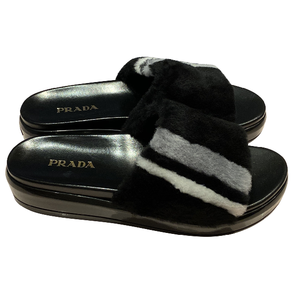 black fur sandals