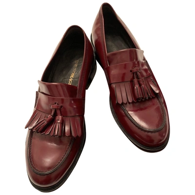 Pre-owned Bruno Magli Leather Flats In Burgundy