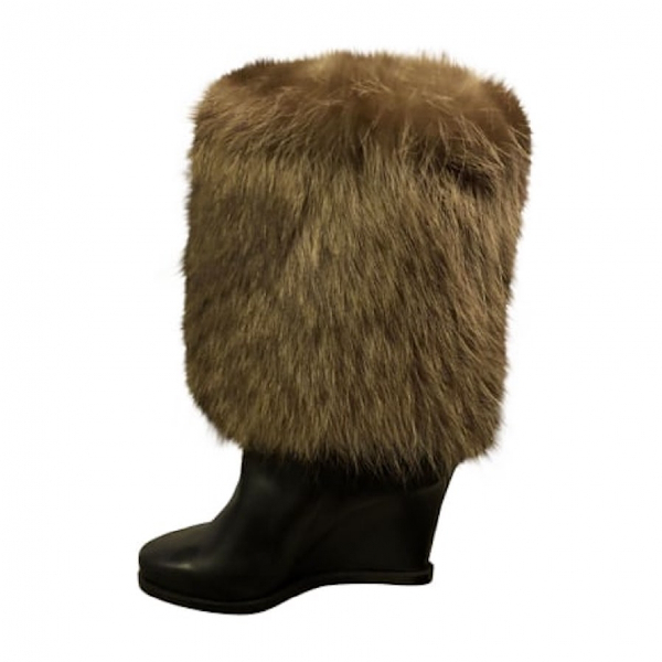 Pre-Owned Christian Louboutin Black Fur Boots | ModeSens