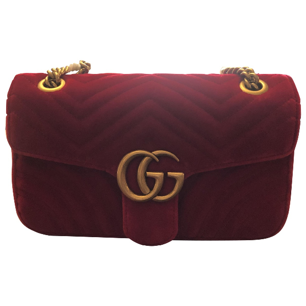 Pre-owned Gucci Marmont Red Velvet Handbag | ModeSens