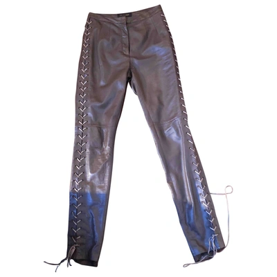 Pre-owned Trussardi Leather Straight Pants In Brown