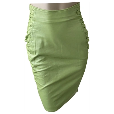 Pre-owned Emanuel Ungaro Leather Mid-length Skirt In Green