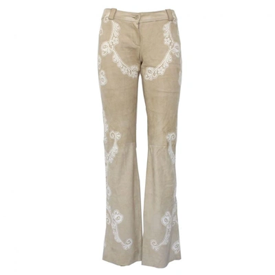 Pre-owned Dolce & Gabbana Leather Trousers In Beige