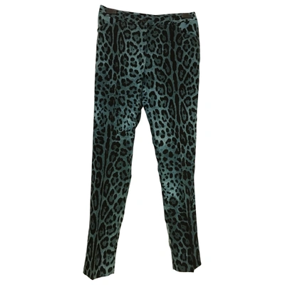 Pre-owned Dolce & Gabbana Silk Straight Trousers In Blue