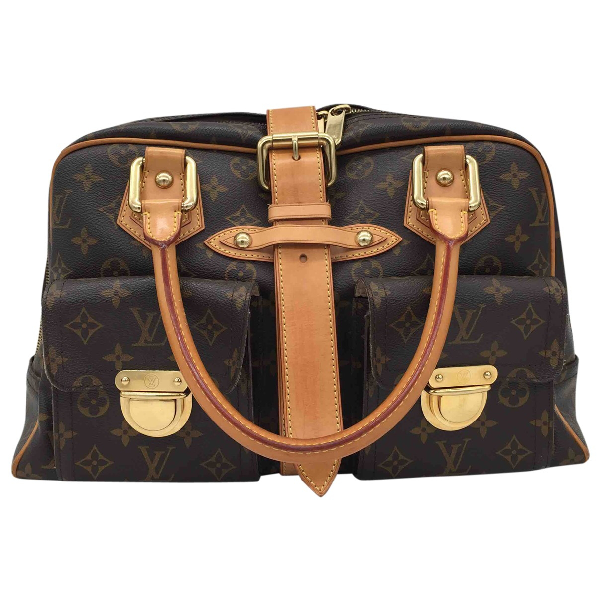 Pre-Owned Louis Vuitton Manhattan Brown Cloth Handbag | ModeSens