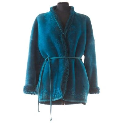 Pre-owned Versace Blue Shearling Coat