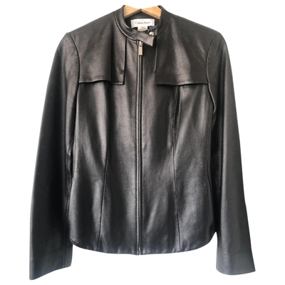 Pre-owned Calvin Klein Leather Biker Jacket In Black