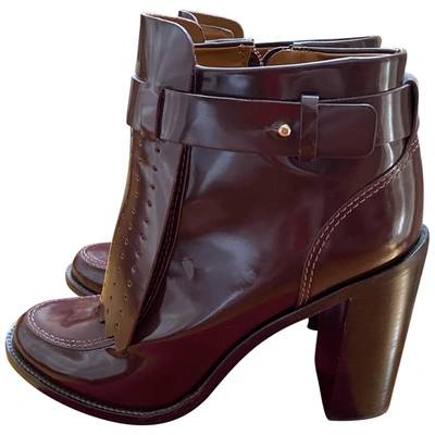 Pre-owned Tory Burch Leather Ankle Boots In Burgundy
