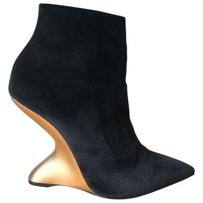 Pre-owned Ferragamo Velvet Ankle Boots In Black