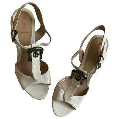 Pre-owned Fendi Patent Leather Sandals In White