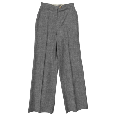 Pre-owned Valentino Wool Large Pants In Grey