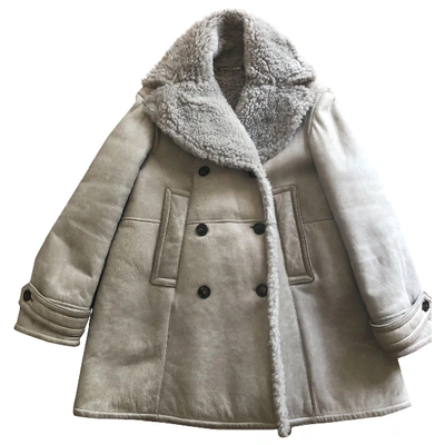 Pre-owned Burberry Grey Shearling Coat