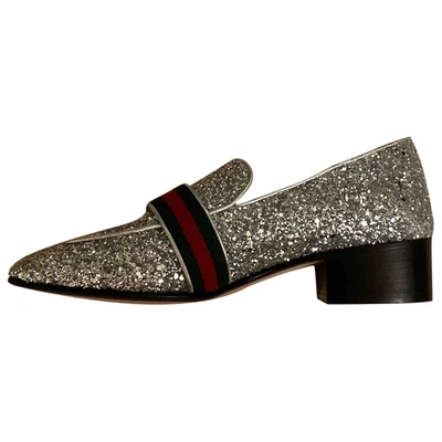 Pre-owned Gucci Peyton Silver Glitter Flats