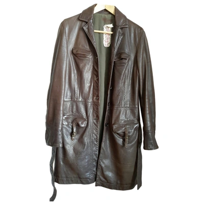 Pre-owned Chevignon Leather Biker Jacket In Brown