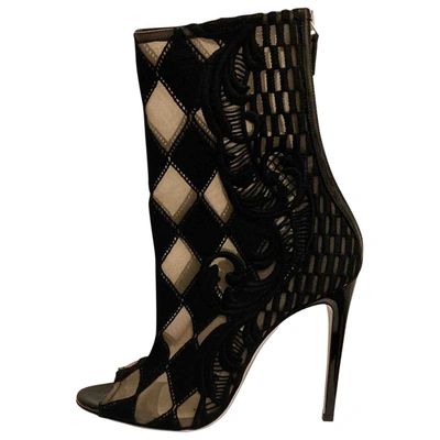 Pre-owned Balmain Cloth Open Toe Boots In Black